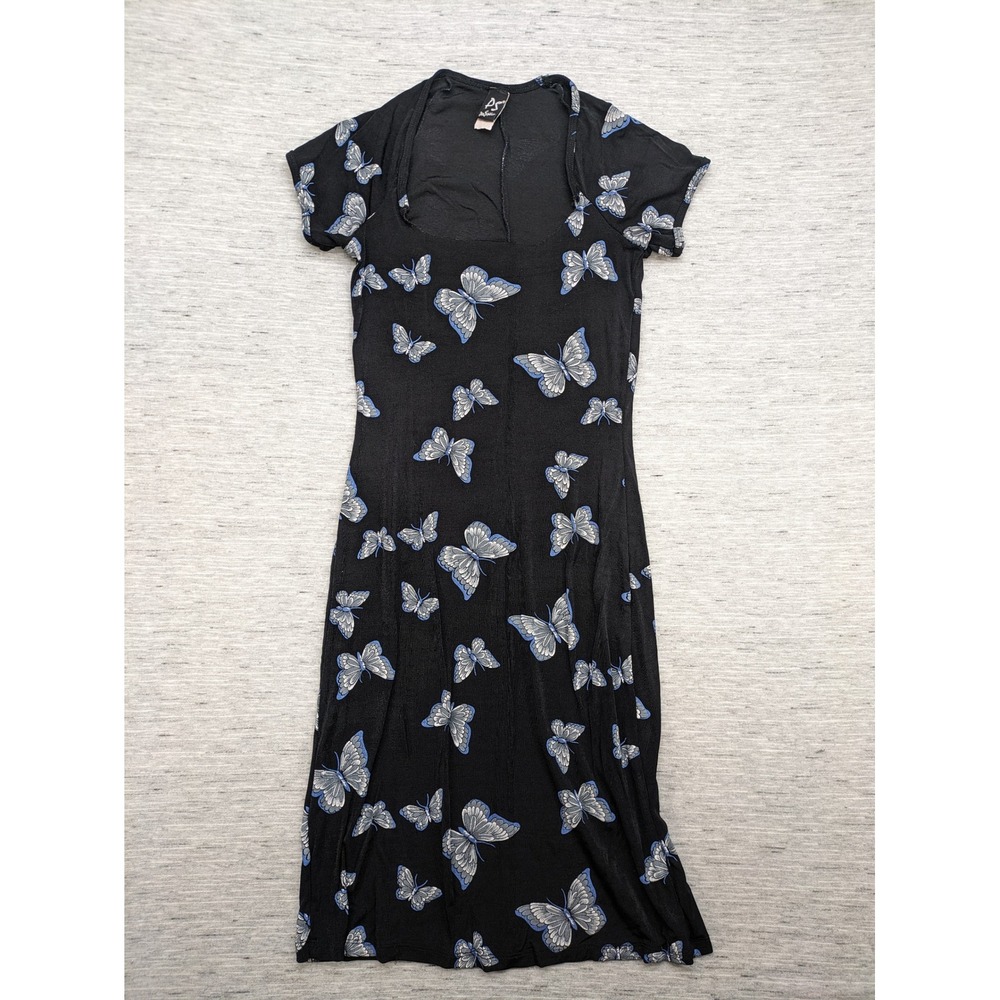 y2k Butterfly Print Dress‎ Casual Summer Dress Size M Slinky USA Gargden Fairy